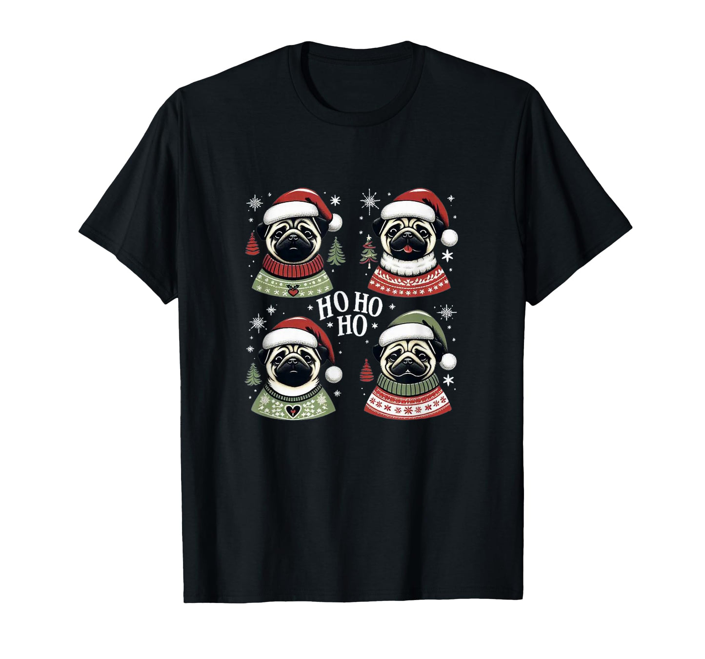 Pug Santa Hat Pug Mom Pug Dad Pug T-Shirt - Graphic Print Men Women - T-Shirt, Sweatshirt, Hoodie