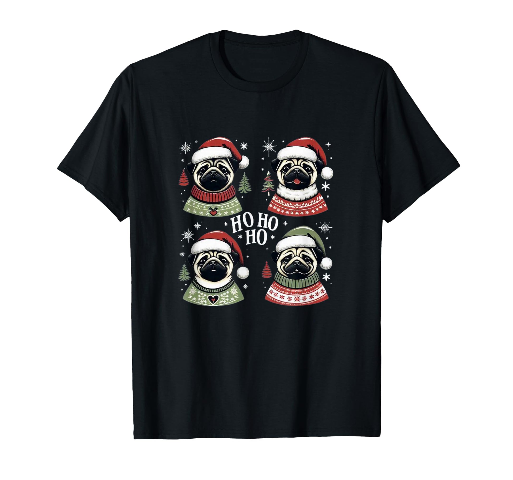 Pug Santa Hat Pug Mom Pug Dad Pug T-Shirt - Graphic Print Men Women - T-Shirt, Sweatshirt, Hoodie
