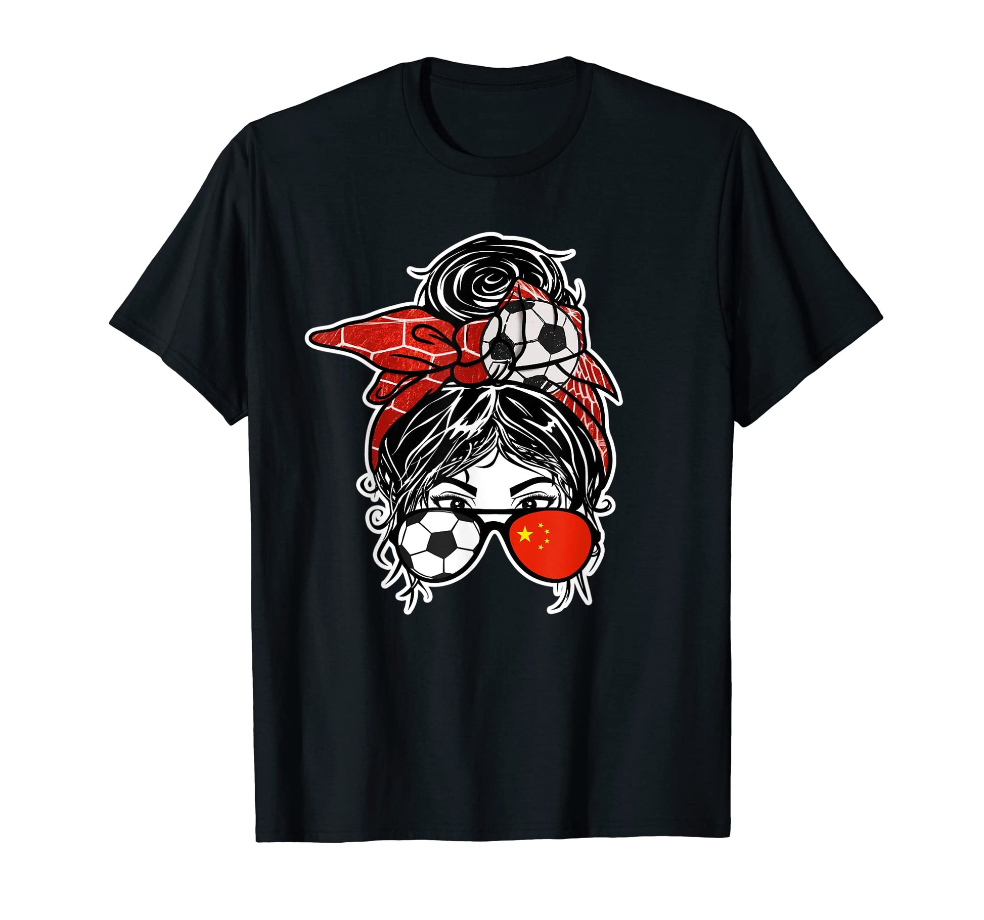 Messy Bun Hair Chinese Soccer China T-Shirt - Novelty Apparel Men Women - T-Shirt, Sweatshirt, Hoodie