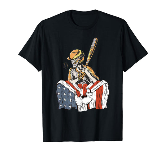 American Flag Baseball Player T-Shirt - Novelty Apparel Men Women - T-Shirt, Sweatshirt, Hoodie