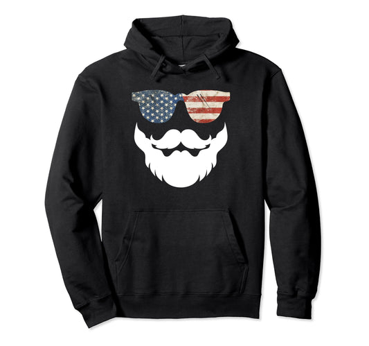 Bearded Usa Flag Sunglasses Dad Grandpa Hoodie - Minimalist Print Men Women - T-Shirt, Sweatshirt, Hoodie