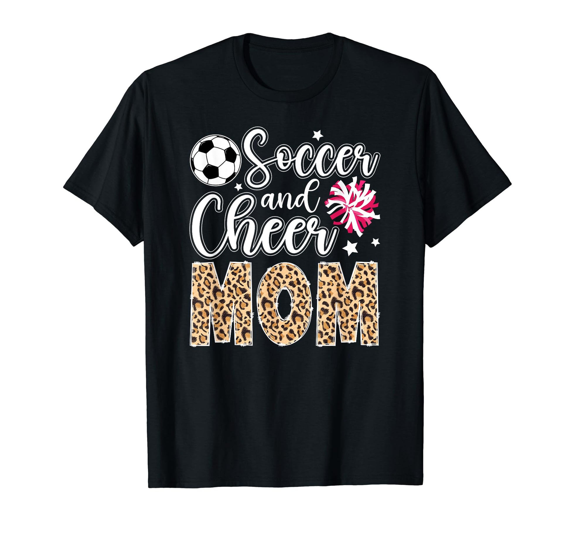 Soccer And Cheer Mom Leopard Cheerleader T-Shirt - Graphic Print Unisex - T-Shirt, Sweatshirt, Hoodie