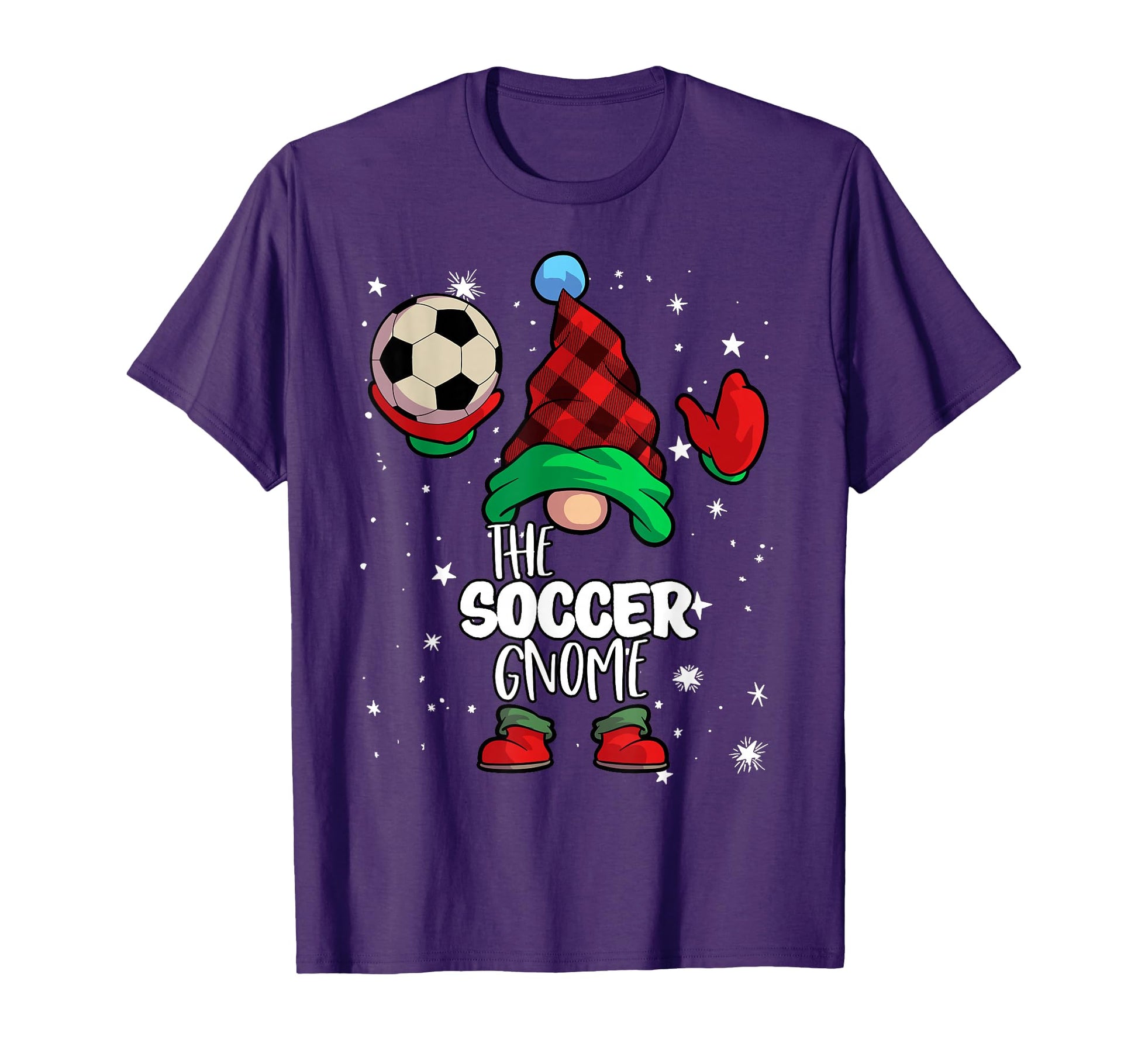 Soccer Gnome Red Buffalo Plaid T-Shirt - Minimalist Print for Adults - T-Shirt, Sweatshirt, Hoodie