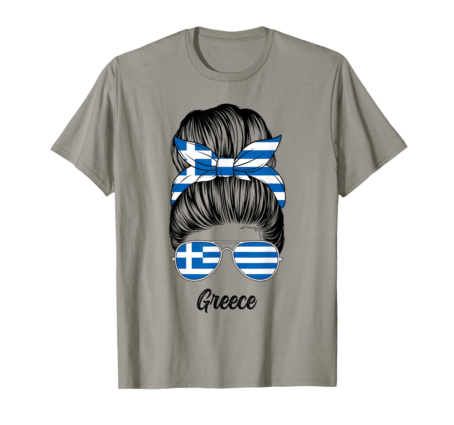 Greece Messy Bun Greece Flag T-Shirt - Novelty Apparel Unisex - T-Shirt, Sweatshirt, Hoodie