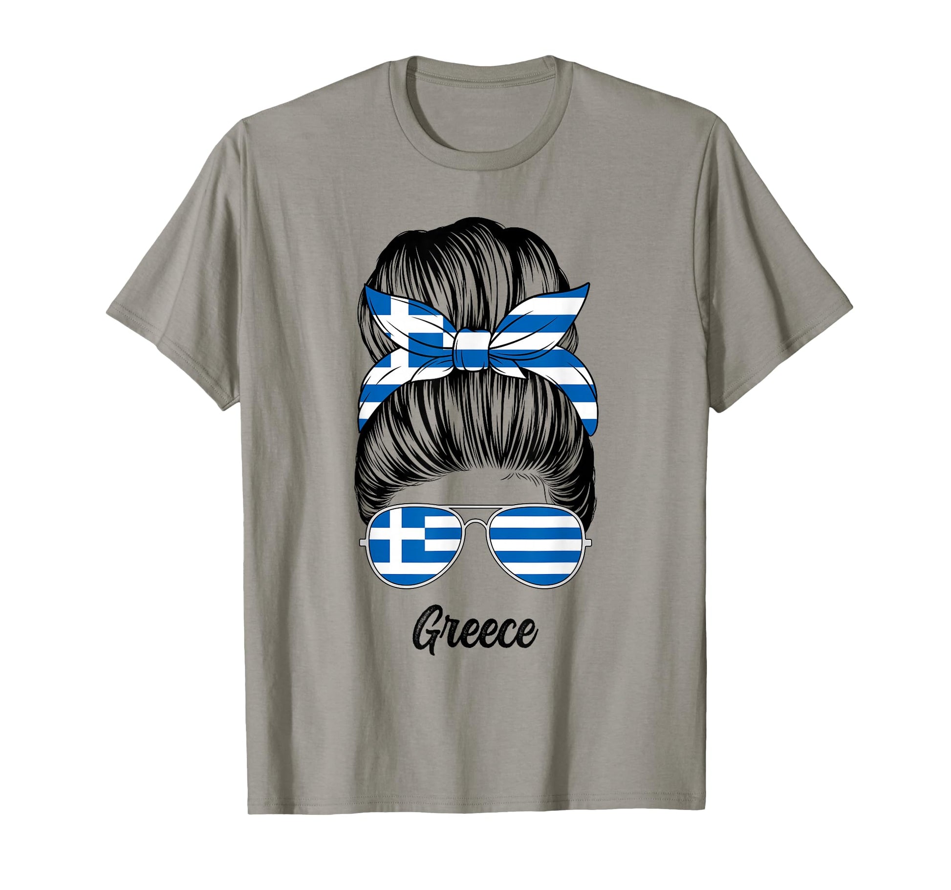 Greece Messy Bun Greece Flag T-Shirt - Novelty Apparel Unisex - T-Shirt, Sweatshirt, Hoodie