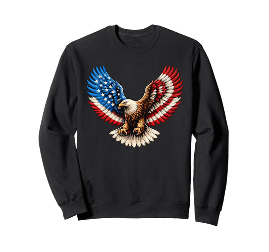 American Flag Bald Eagle Patriotic Sweatshirt - Unique Graphic for Adults - T-Shirt, Sweatshirt, Hoodie