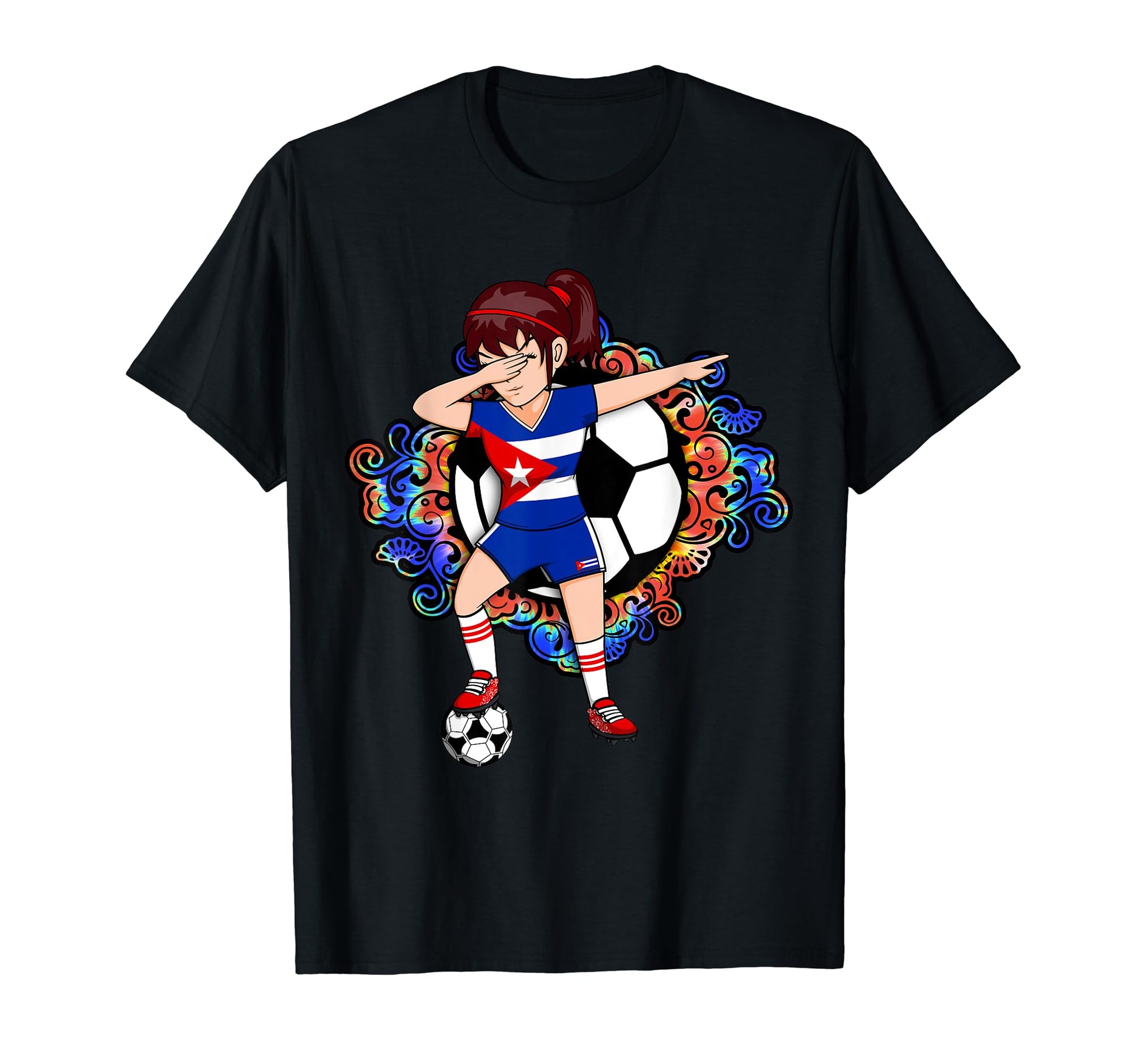 Dabbing Soccer Cuba Fans Jersey Floral T-Shirt - Unique Graphic Men Women - T-Shirt, Sweatshirt, Hoodie