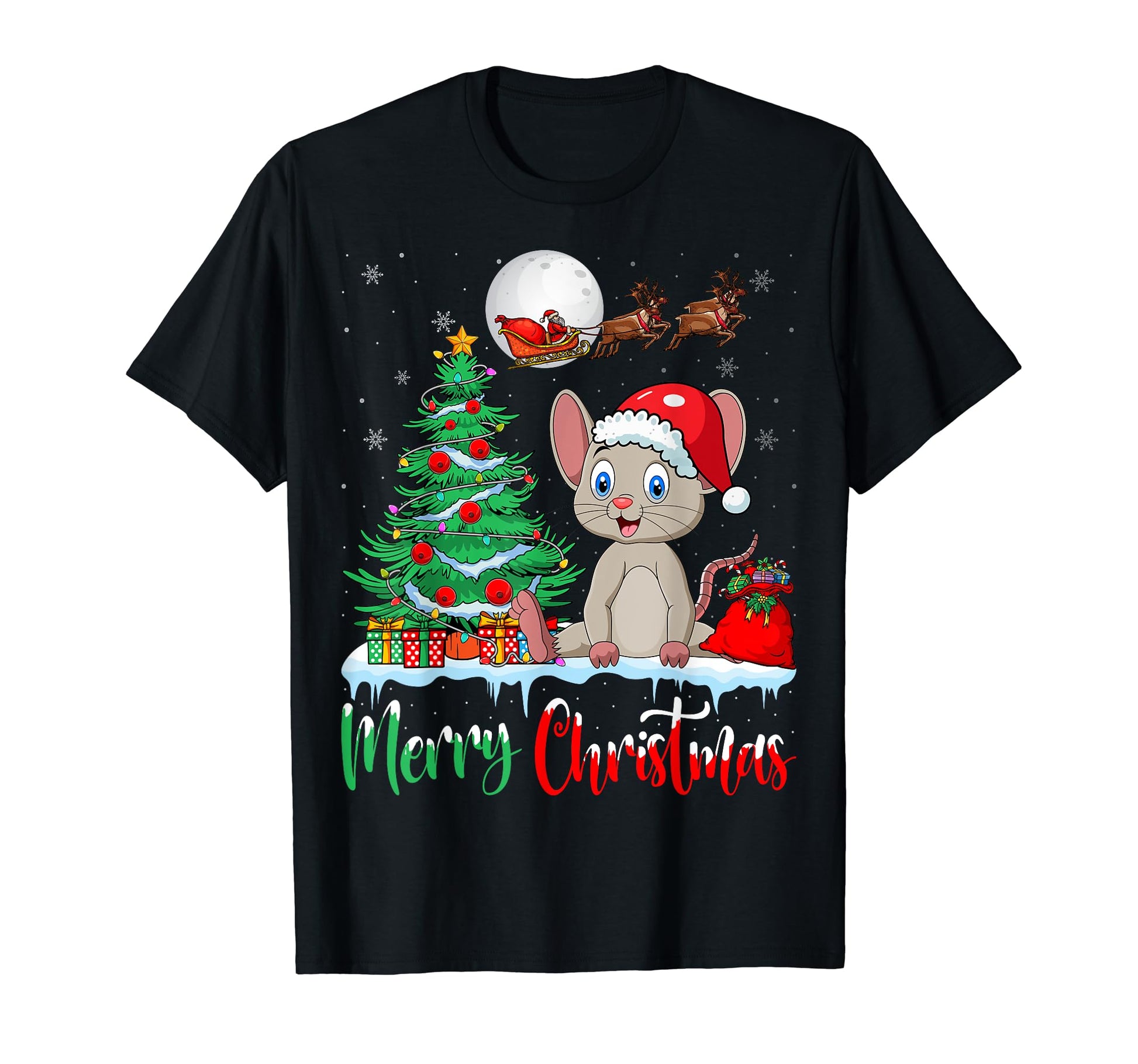 Mouse Wearing Santa Hat Merry Mouse T-Shirt - Minimalist Print for Adults - T-Shirt, Sweatshirt, Hoodie