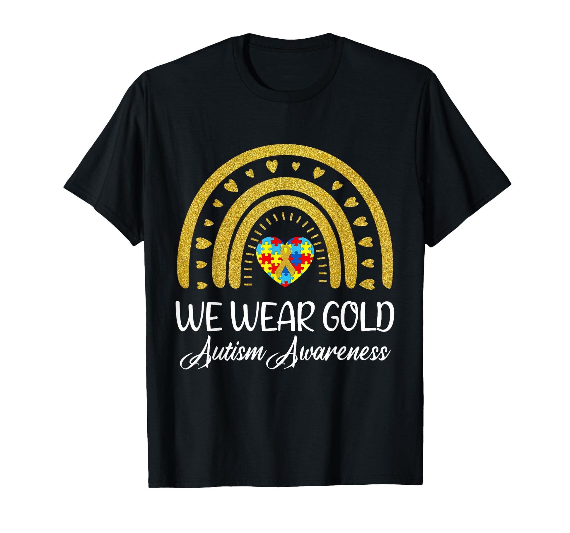 We Wear Gold Autism Awareness Month T-Shirt - Unique Graphic Men Women - T-Shirt, Sweatshirt, Hoodie