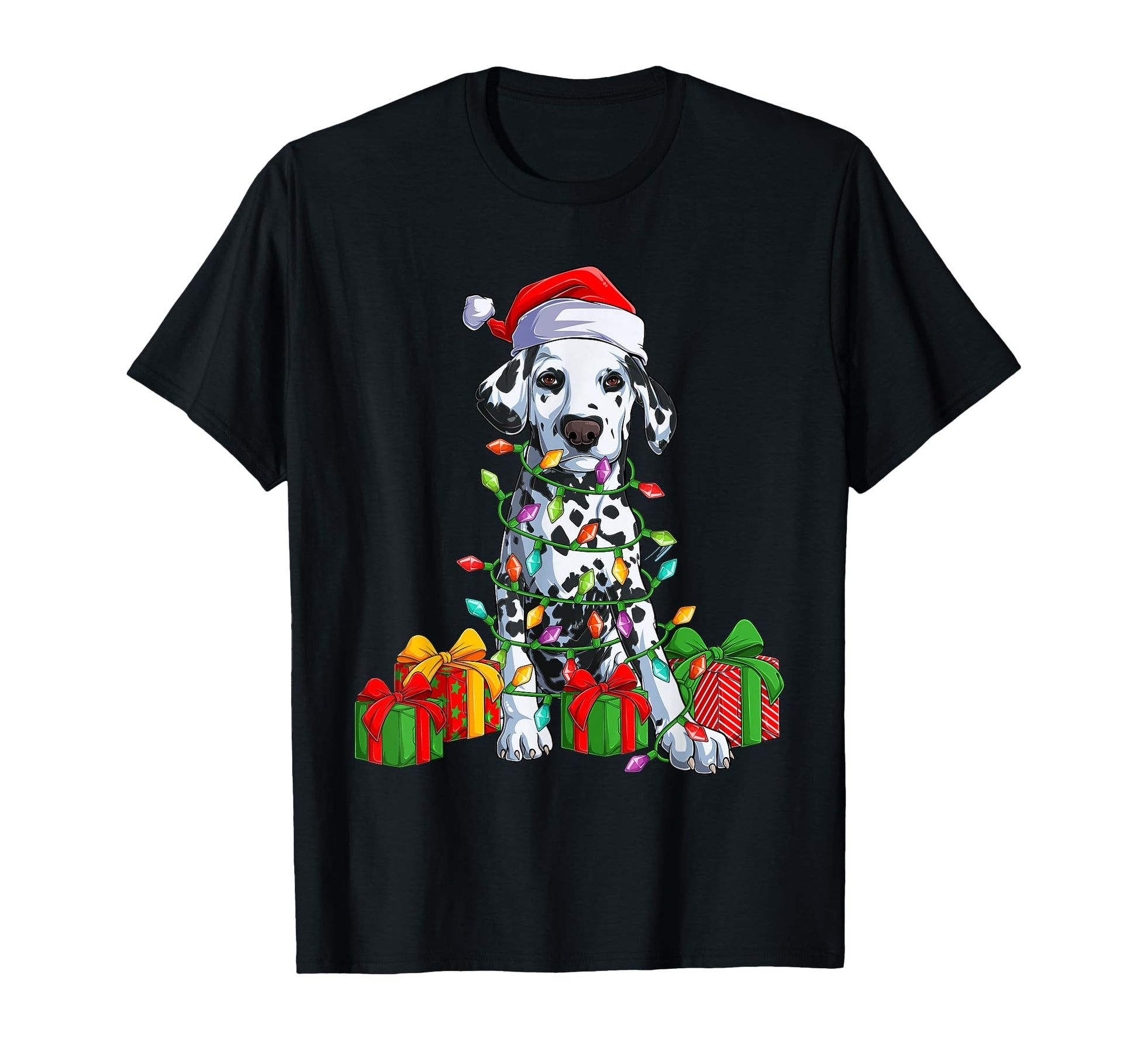 Dalmatian Tree Lights Santa Hat T-Shirt - Custom Art Print Men Women - T-Shirt, Sweatshirt, Hoodie