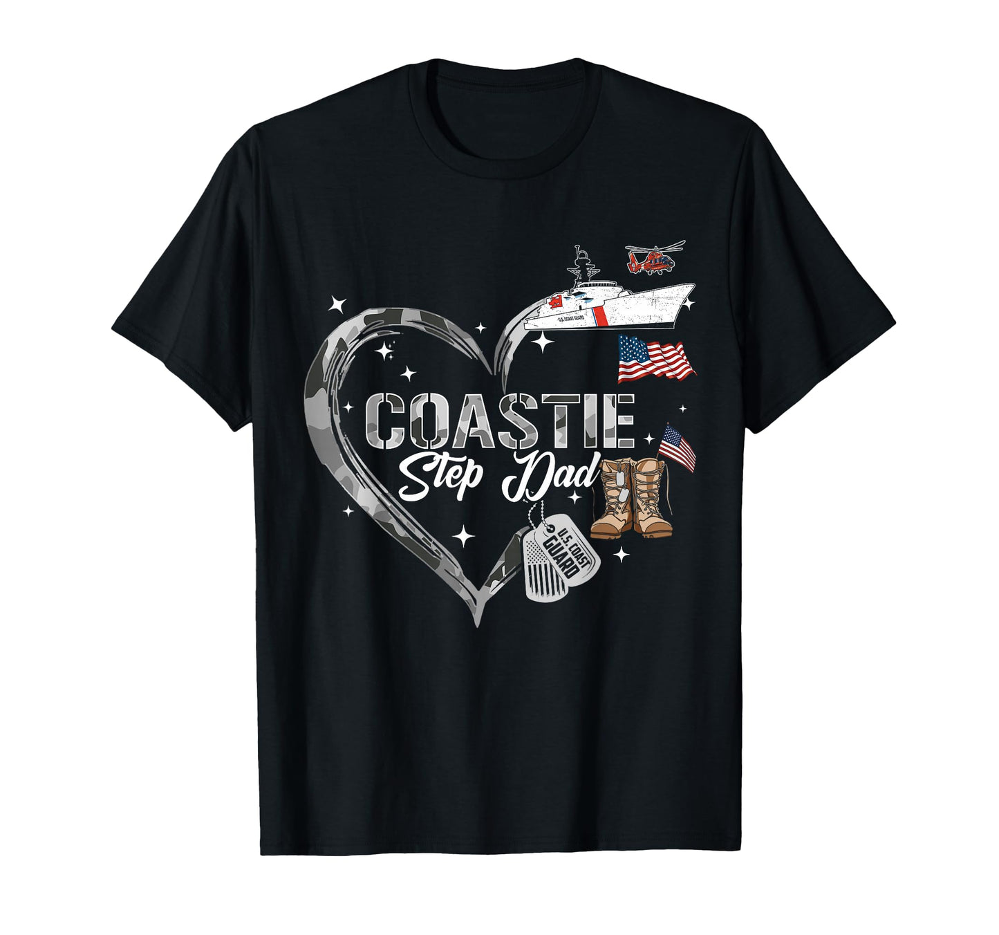 Proud Coastie Step Dad Heart T-Shirt - Casual Everyday Wear Men Women - T-Shirt, Sweatshirt, Hoodie