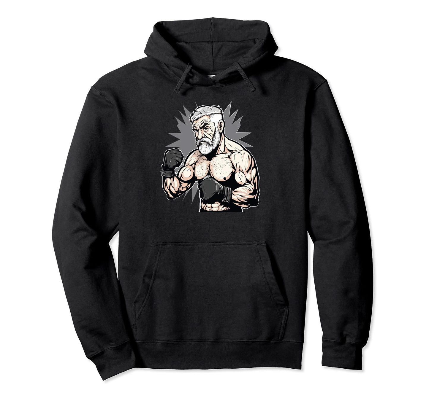 Boxing Bearded Old Cage Fighter Free Hoodie - Aesthetic Graphic for Adults - T-Shirt, Sweatshirt, Hoodie