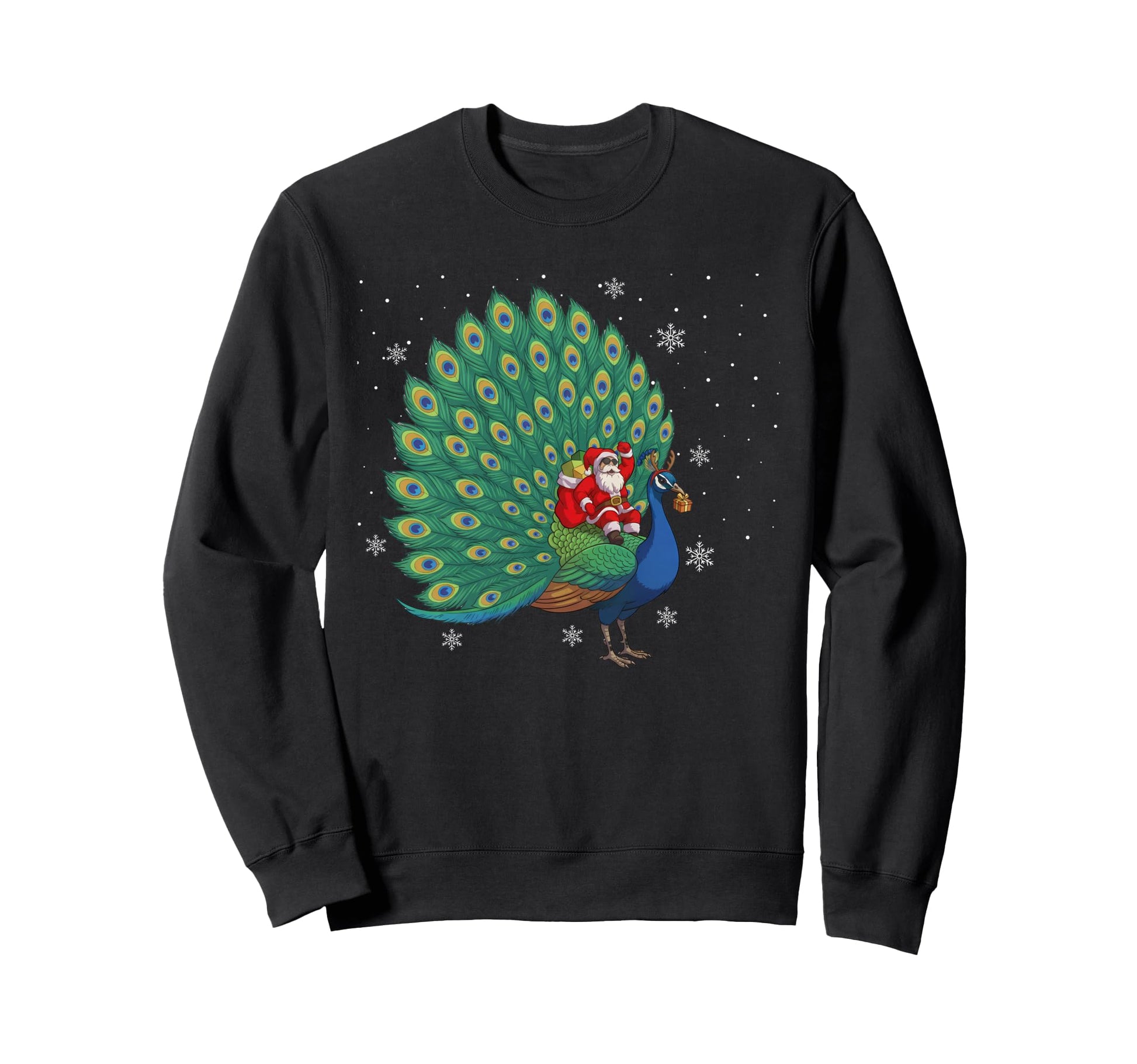 Santa Riding Peacock Deer Peacock Sweatshirt - Custom Art Print Men Women - T-Shirt, Sweatshirt, Hoodie