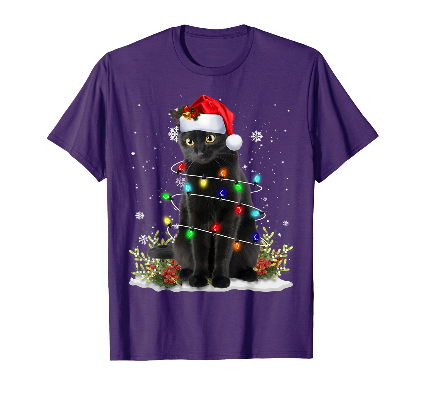 Black Cat Santa Hat Funny Meowy Cats T-Shirt - Custom Art Print Unisex - T-Shirt, Sweatshirt, Hoodie