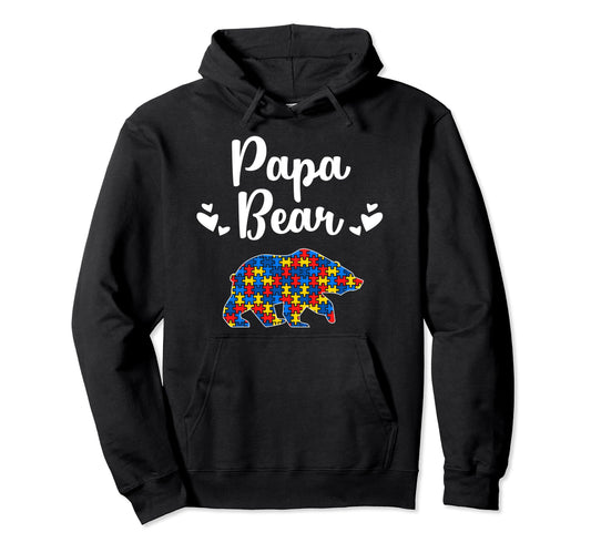 Autism Awareness Papa Bear Puzzle Hoodie - Minimalist Print Men Women - T-Shirt, Sweatshirt, Hoodie