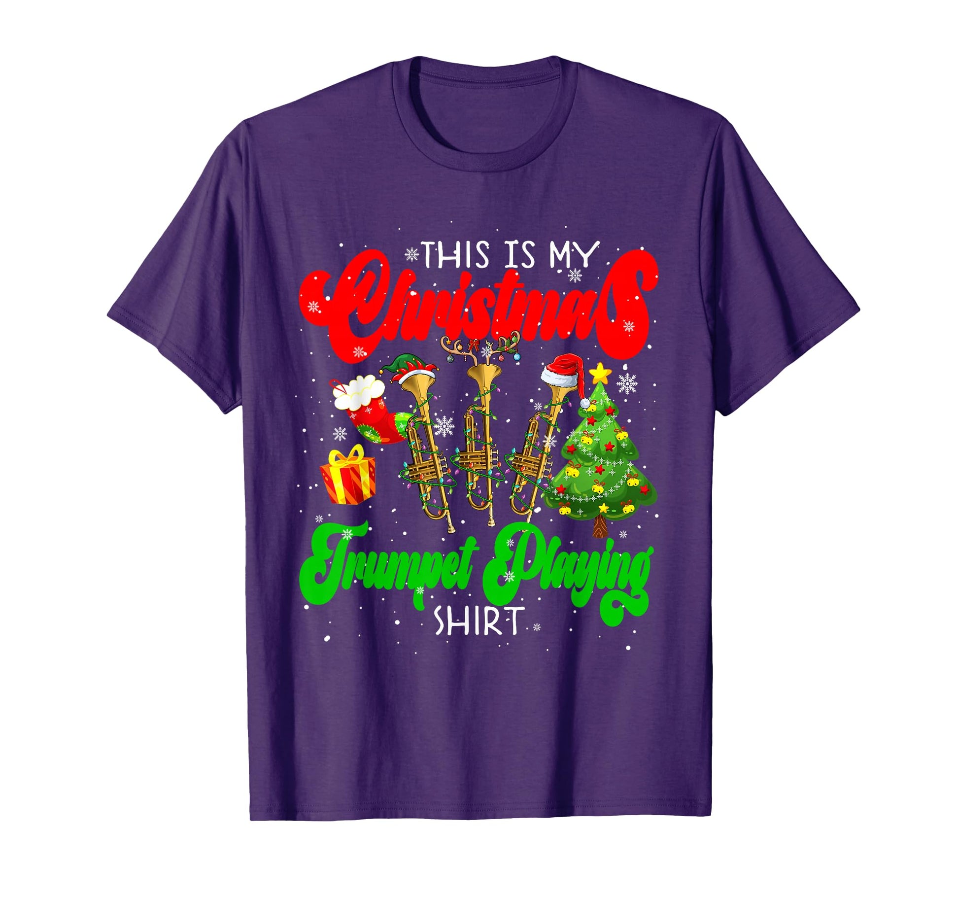 Trumpet Play Three Santa Elf Trumpets T-Shirt - Minimalist Print for Adults - T-Shirt, Sweatshirt, Hoodie