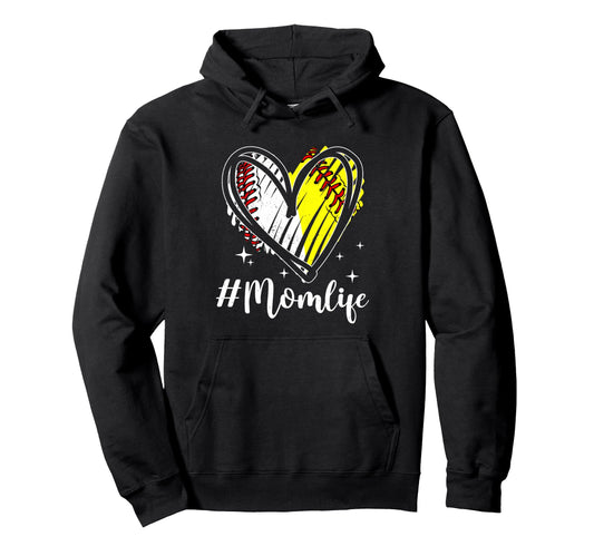 Baseball Softball Mom Life Mothers Day Hoodie - Graphic Print Unisex - T-Shirt, Sweatshirt, Hoodie