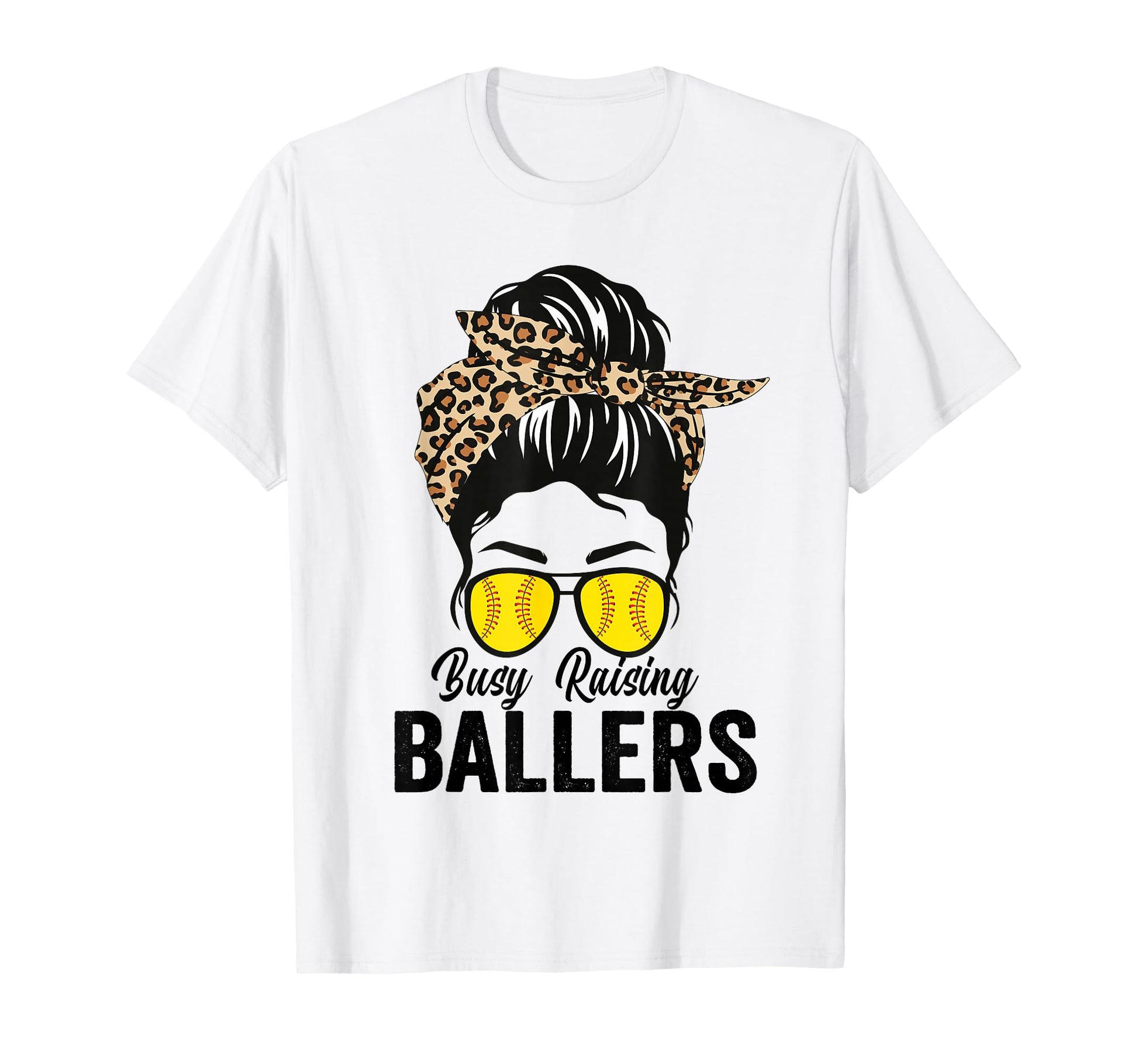 Busy Raising Ballers Softball Messy Bun T-Shirt - Aesthetic Graphic Unisex - T-Shirt, Sweatshirt, Hoodie