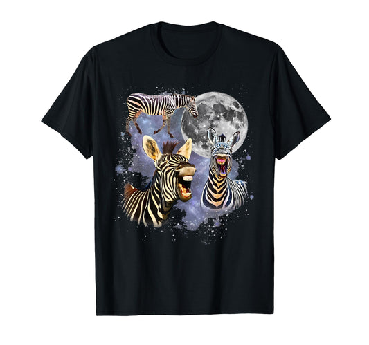 90S Three Zebra Howling Moon Wildlife T-Shirt - Unique Graphic Unisex - T-Shirt, Sweatshirt, Hoodie