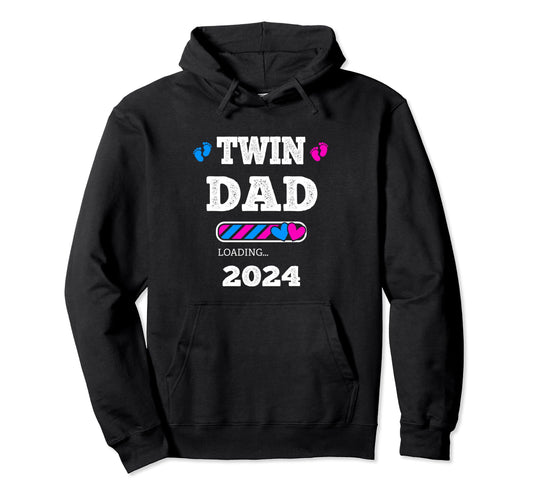 2024 Twin Dad Loading Pregnancy Hoodie - Novelty Apparel for Adults - T-Shirt, Sweatshirt, Hoodie