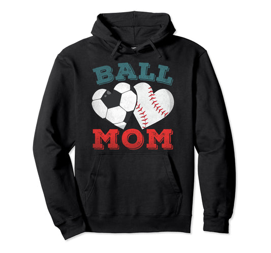 Ball Mom Heart Baseball Soccer Mom Gifts Hoodie - Custom Art Print Unisex - T-Shirt, Sweatshirt, Hoodie