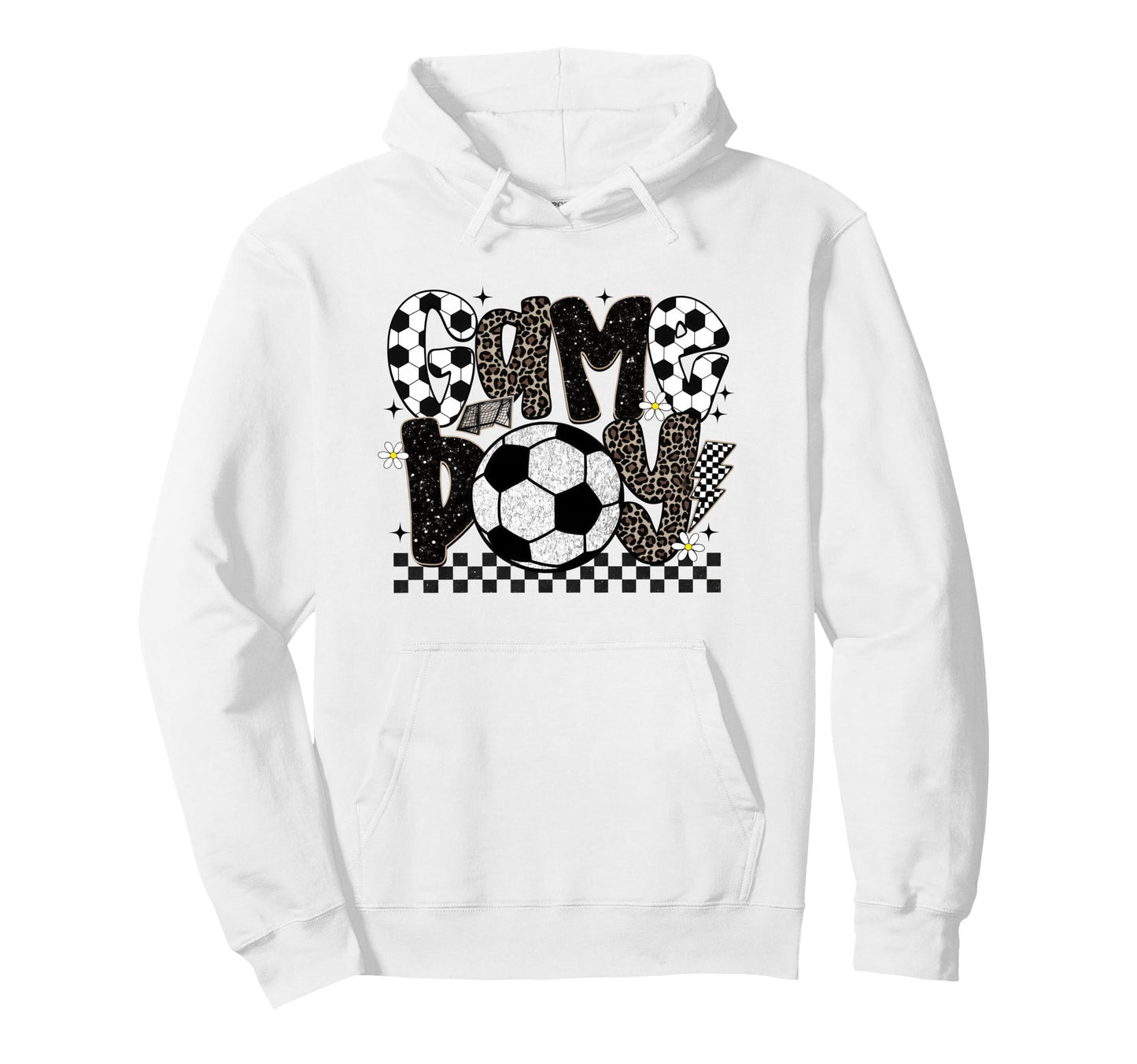 Checkered Soccer Game Day Leopard Soccer Mom Hoodie - Trendy Graphic Unisex - T-Shirt, Sweatshirt, Hoodie