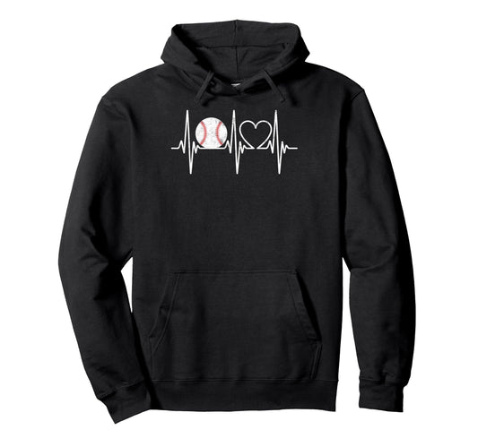 Baseball Player Heartbeat Coach Dad Hoodie - Unique Graphic Men Women - T-Shirt, Sweatshirt, Hoodie