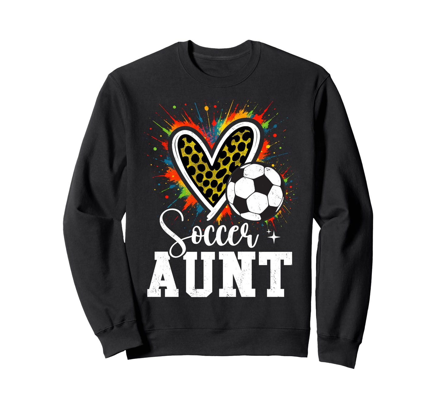 Soccer Aunt Leopard Heart Colorful Sweatshirt - Novelty Apparel Unisex - T-Shirt, Sweatshirt, Hoodie