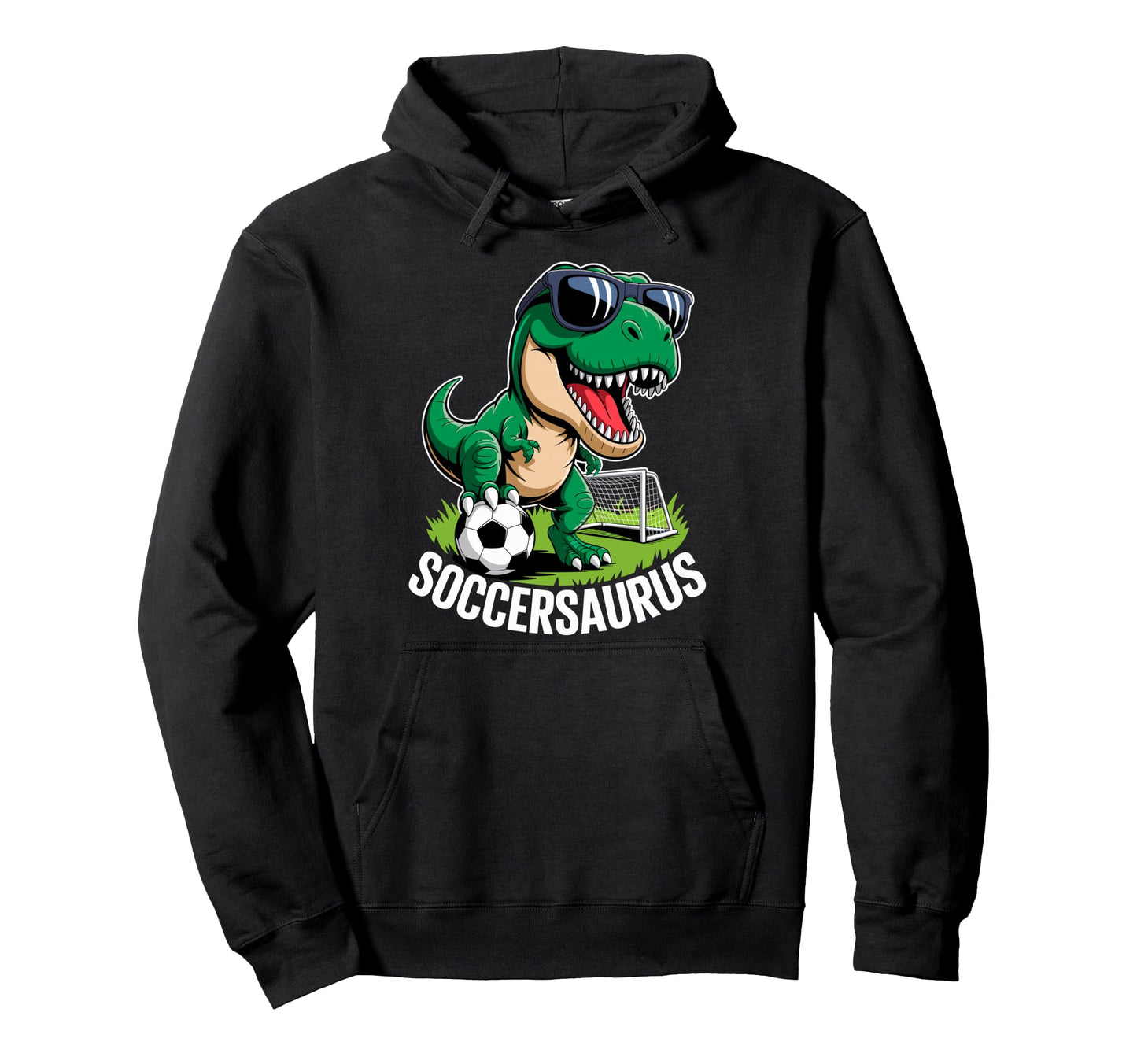 Soccersaurus Dinosaur T Rex Soccer Hoodie - Casual Everyday Wear Men Women - T-Shirt, Sweatshirt, Hoodie