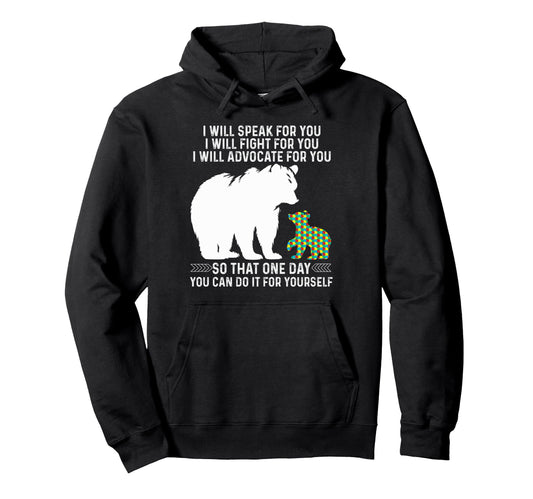 Autism Papa Bear I Will Speak Fight Hoodie - Unique Graphic for Adults - T-Shirt, Sweatshirt, Hoodie