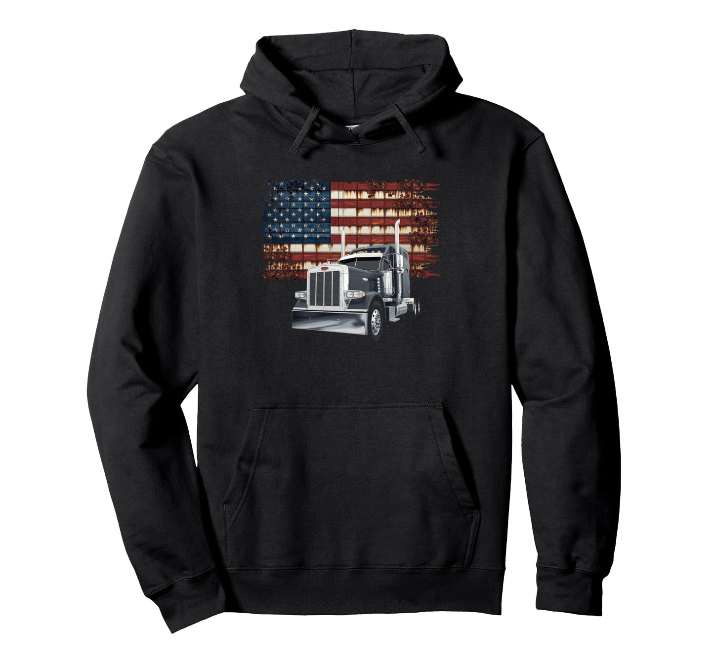 American Flag Trucker Dad Big Rig Hoodie - Novelty Apparel Men Women - T-Shirt, Sweatshirt, Hoodie