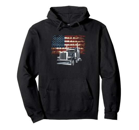 American Flag Trucker Dad Big Rig Hoodie - Novelty Apparel Men Women - T-Shirt, Sweatshirt, Hoodie