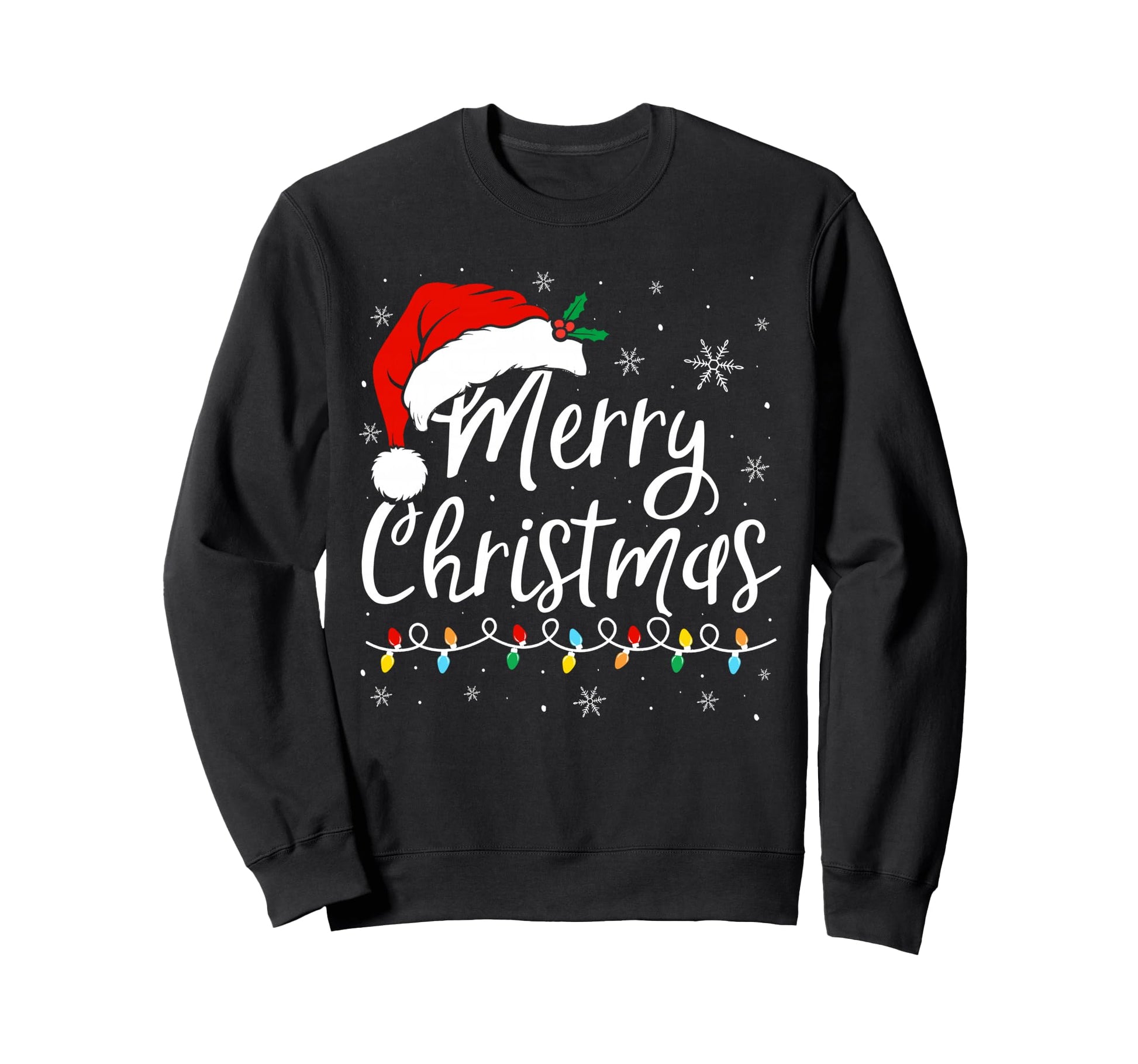 Merry Lights Santa Hat Family Sweatshirt - Unique Graphic Men Women - T-Shirt, Sweatshirt, Hoodie