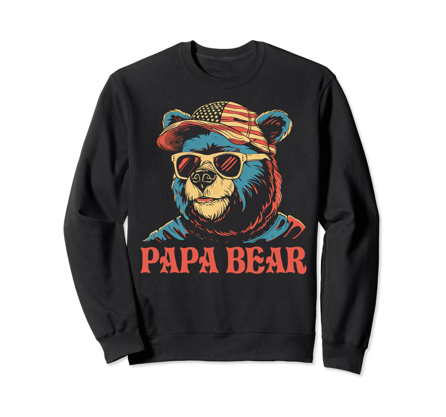 Papa Bear Fathers Day Usa Flag Sweatshirt - Fun Novelty Design for Adults - T-Shirt, Sweatshirt, Hoodie