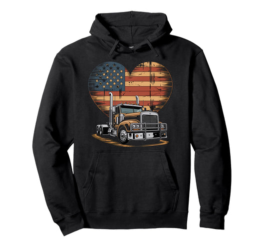 American Flag Trucker Dad Big Rig Hoodie - Fun Novelty Design Unisex - T-Shirt, Sweatshirt, Hoodie