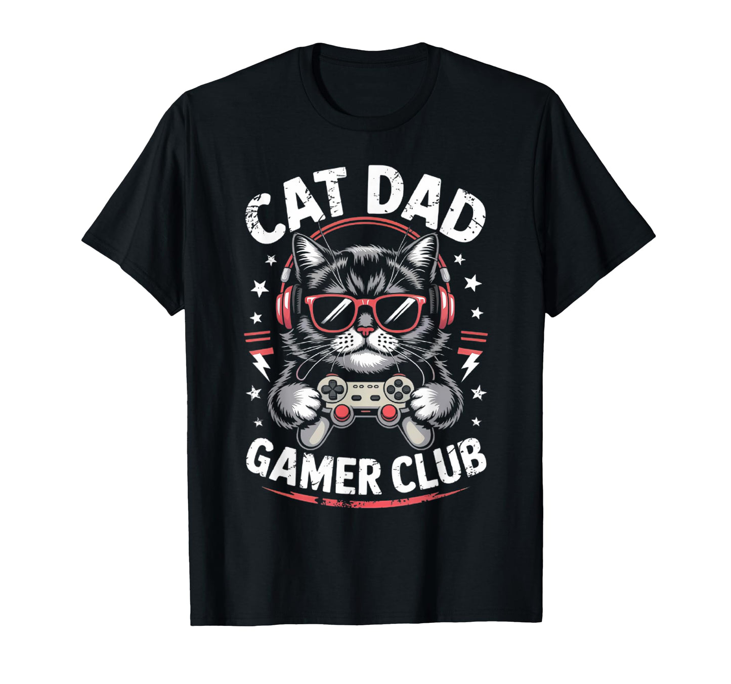 Funny Cat Dad Gamer Club Him Video T-Shirt - Custom Art Print Men Women - T-Shirt, Sweatshirt, Hoodie
