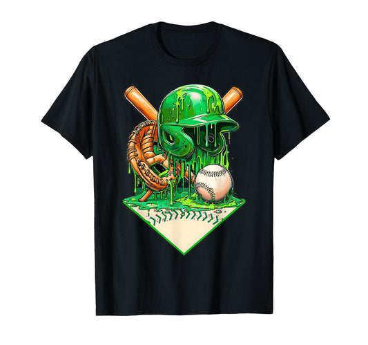 Baseball Life Ice Cream Drip Green T-Shirt - Graphic Print Men Women - T-Shirt, Sweatshirt, Hoodie