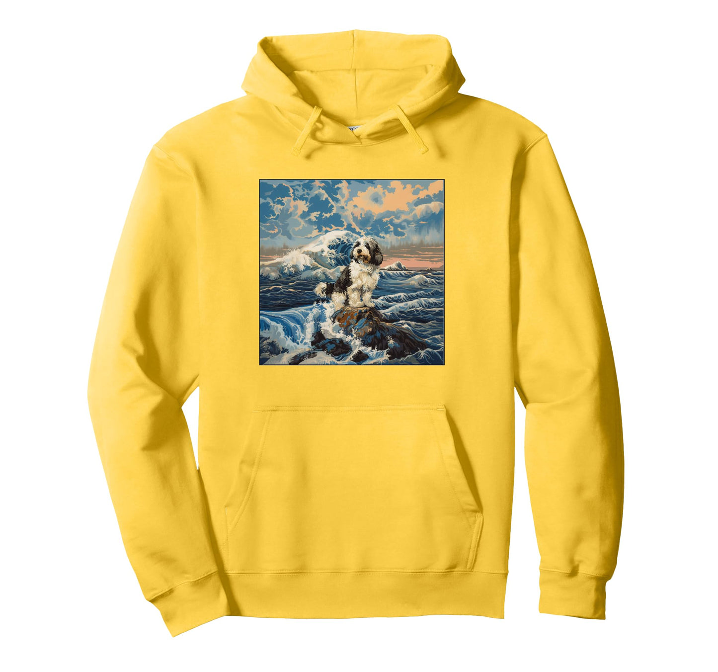 Bearded Collie Dog Mom Dad Kanagawa Hoodie - Aesthetic Graphic Men Women - T-Shirt, Sweatshirt, Hoodie