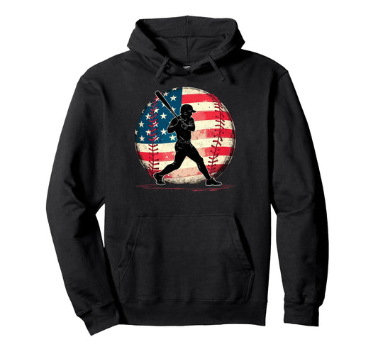 Baseball Us Flag Baseball Lover Dad Hoodie - Fun Novelty Design for Adults - T-Shirt, Sweatshirt, Hoodie