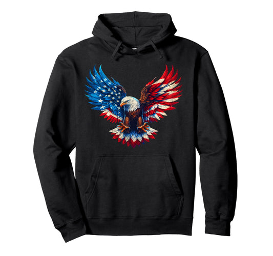 American Flag Bald Eagle Patriotic Eagle Hoodie - Graphic Print for Adults - T-Shirt, Sweatshirt, Hoodie
