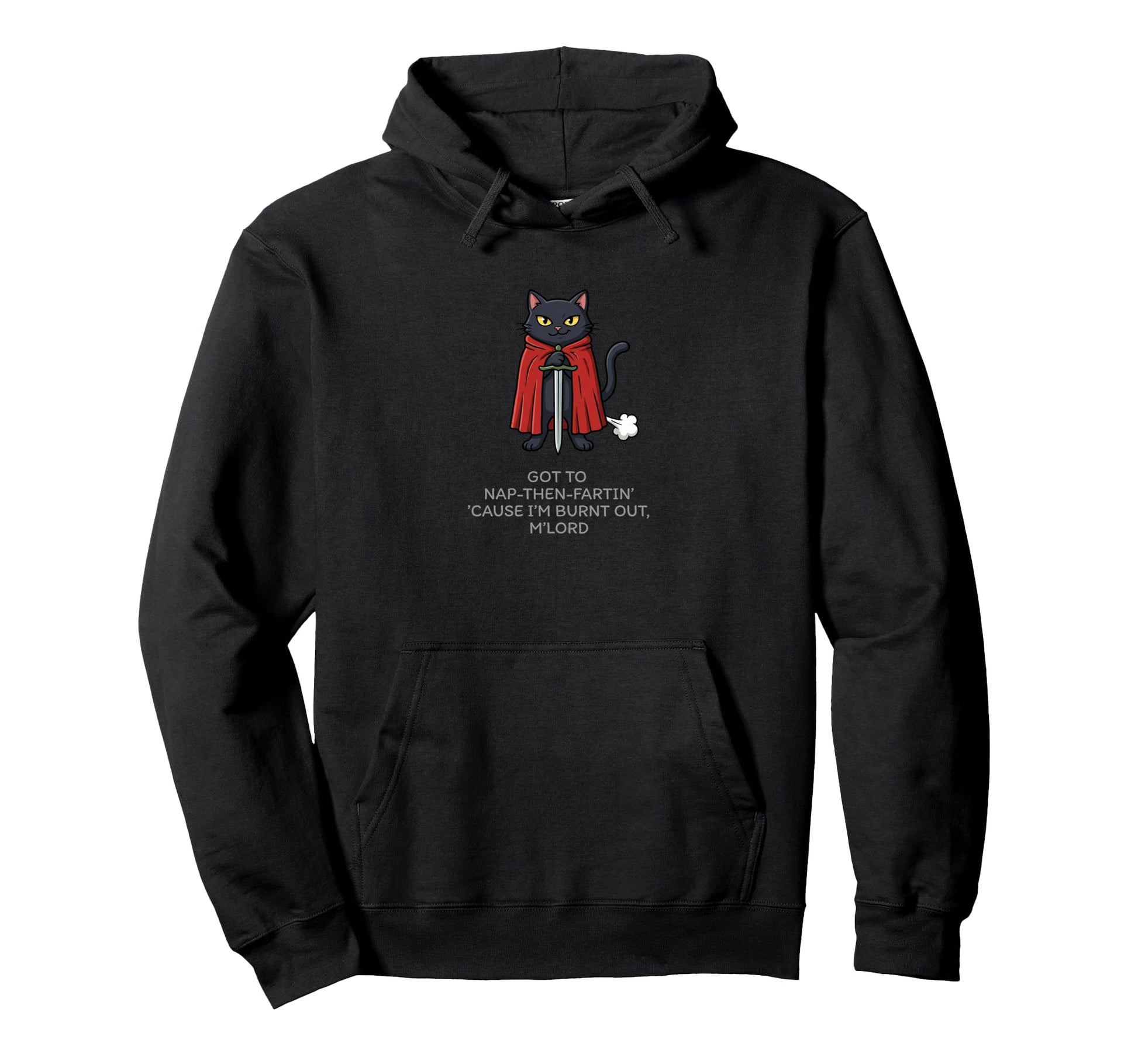 Funny Knight Cat Fartin Cattitude Mlord Hoodie - Graphic Print for Adults - T-Shirt, Sweatshirt, Hoodie