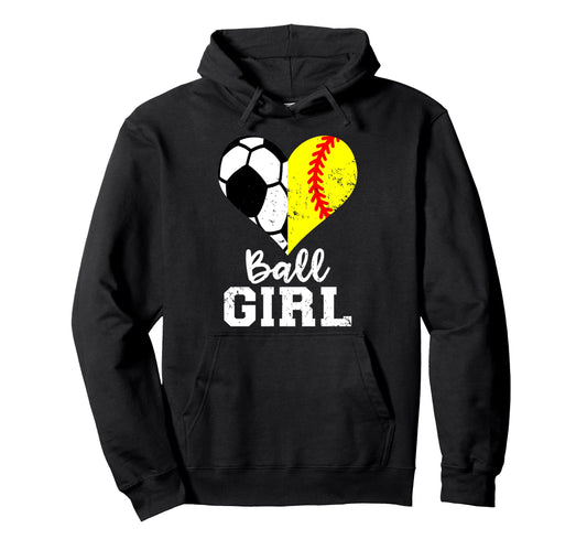Ball Heart Funny Soccer Softball Hoodie - Casual Everyday Wear Men Women - T-Shirt, Sweatshirt, Hoodie