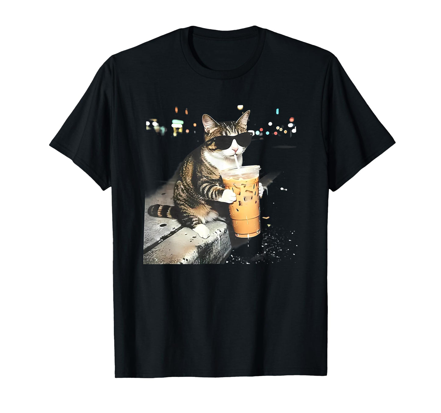 Funny Cat Drinking Iced Coffee T-Shirt - Aesthetic Graphic Men Women - T-Shirt, Sweatshirt, Hoodie