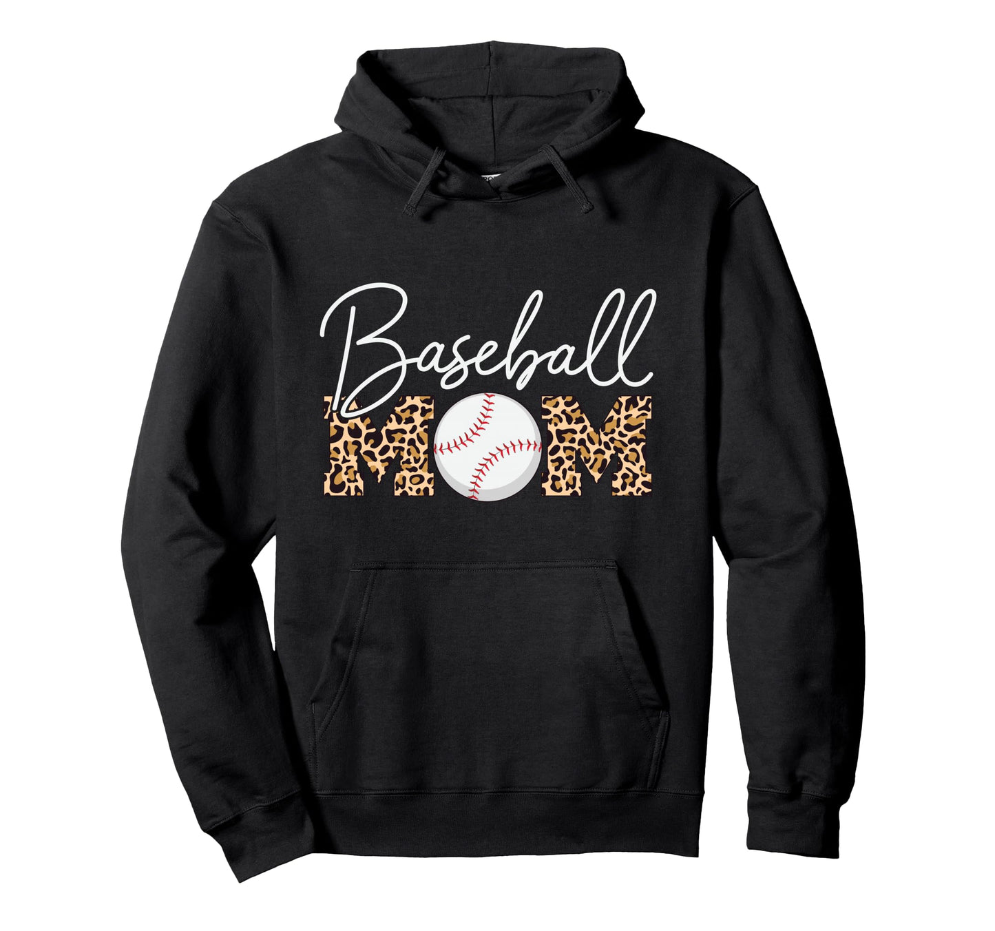 Baseball Mom Leopard Cursive Script Hoodie - Minimalist Print Men Women - T-Shirt, Sweatshirt, Hoodie