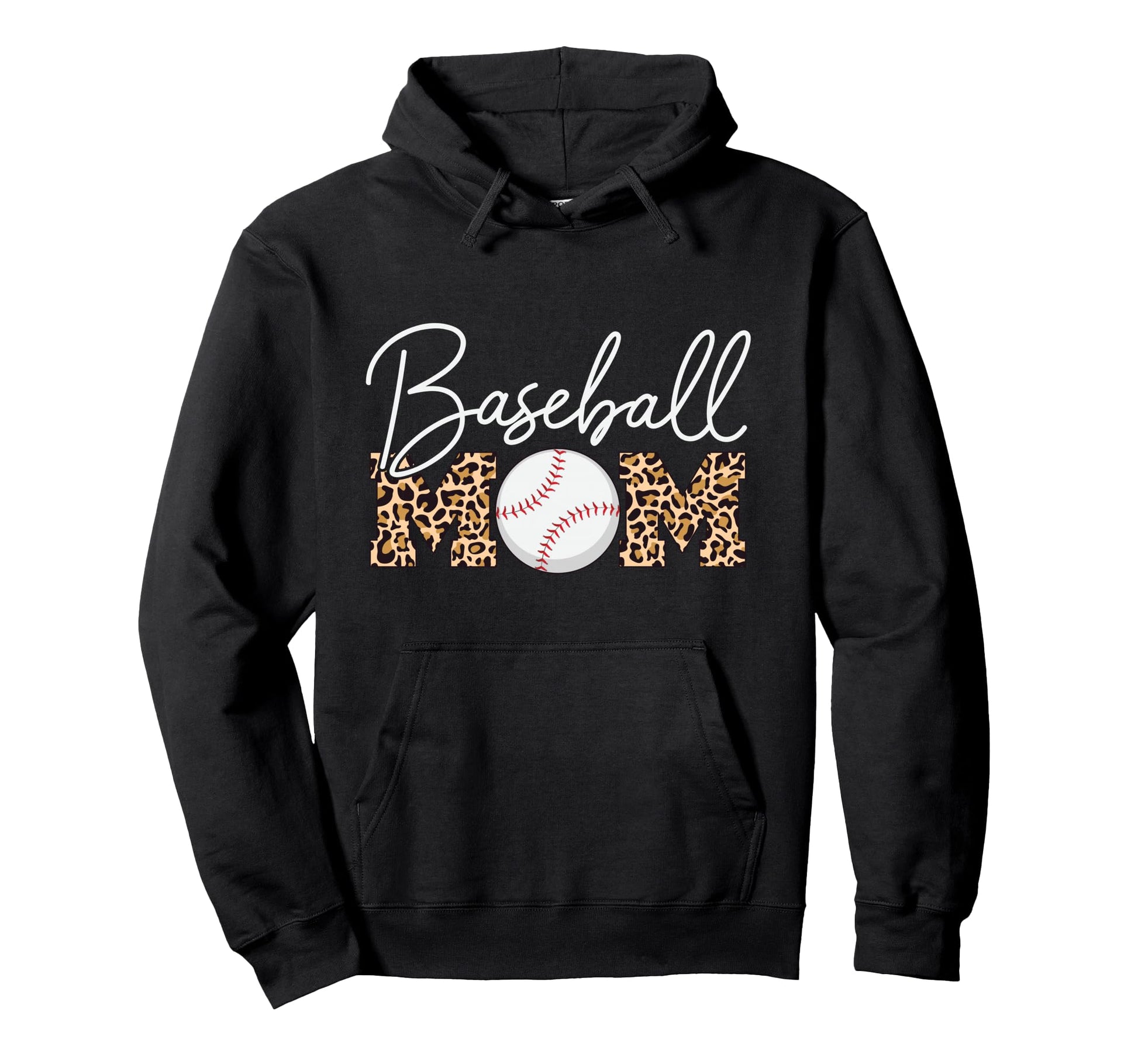 Baseball Mom Leopard Cursive Script Hoodie - Minimalist Print Men Women - T-Shirt, Sweatshirt, Hoodie