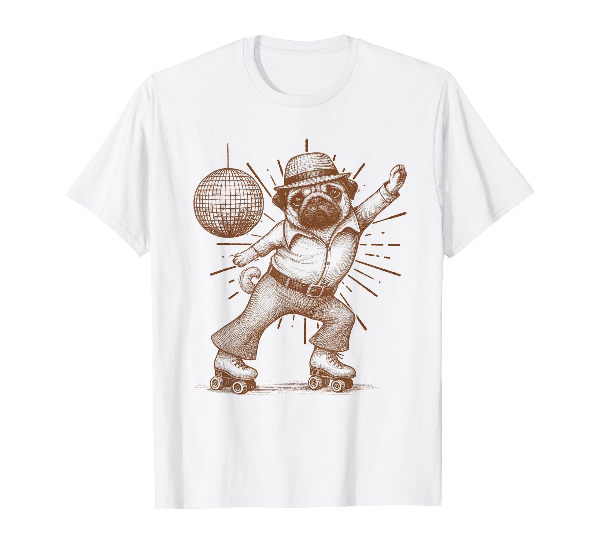 Pug Dog Lover Disco 70S Pug Roller T-Shirt - Aesthetic Graphic Men Women - T-Shirt, Sweatshirt, Hoodie