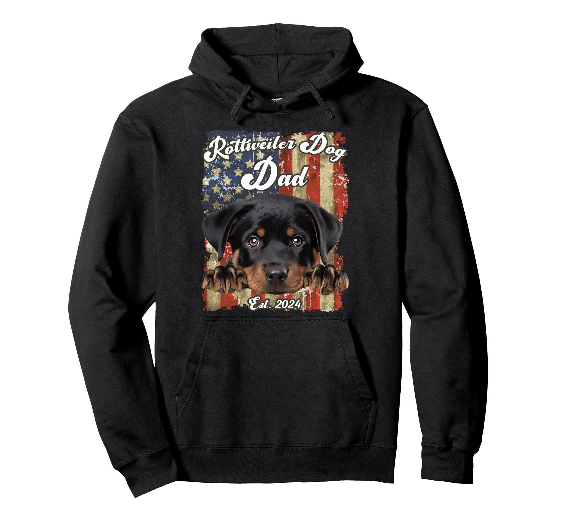 Rottweiler Dog Dad Usa Flag Est 2024 Hoodie - Custom Art Print for Adults - T-Shirt, Sweatshirt, Hoodie