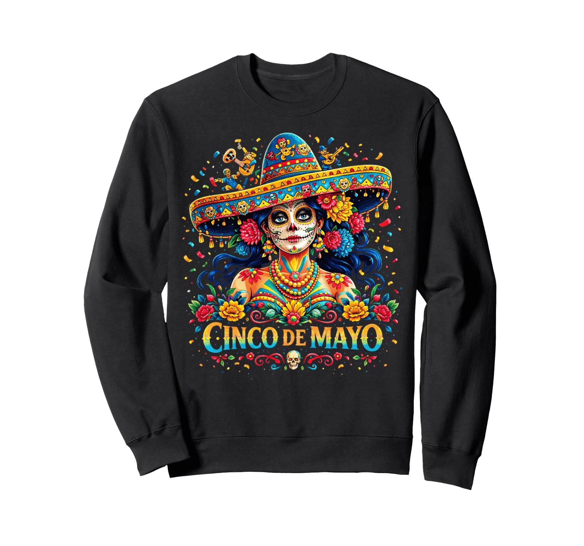 Cinco De Mayo Skull Sombrero Sweatshirt - Casual Everyday Wear Men Women - T-Shirt, Sweatshirt, Hoodie