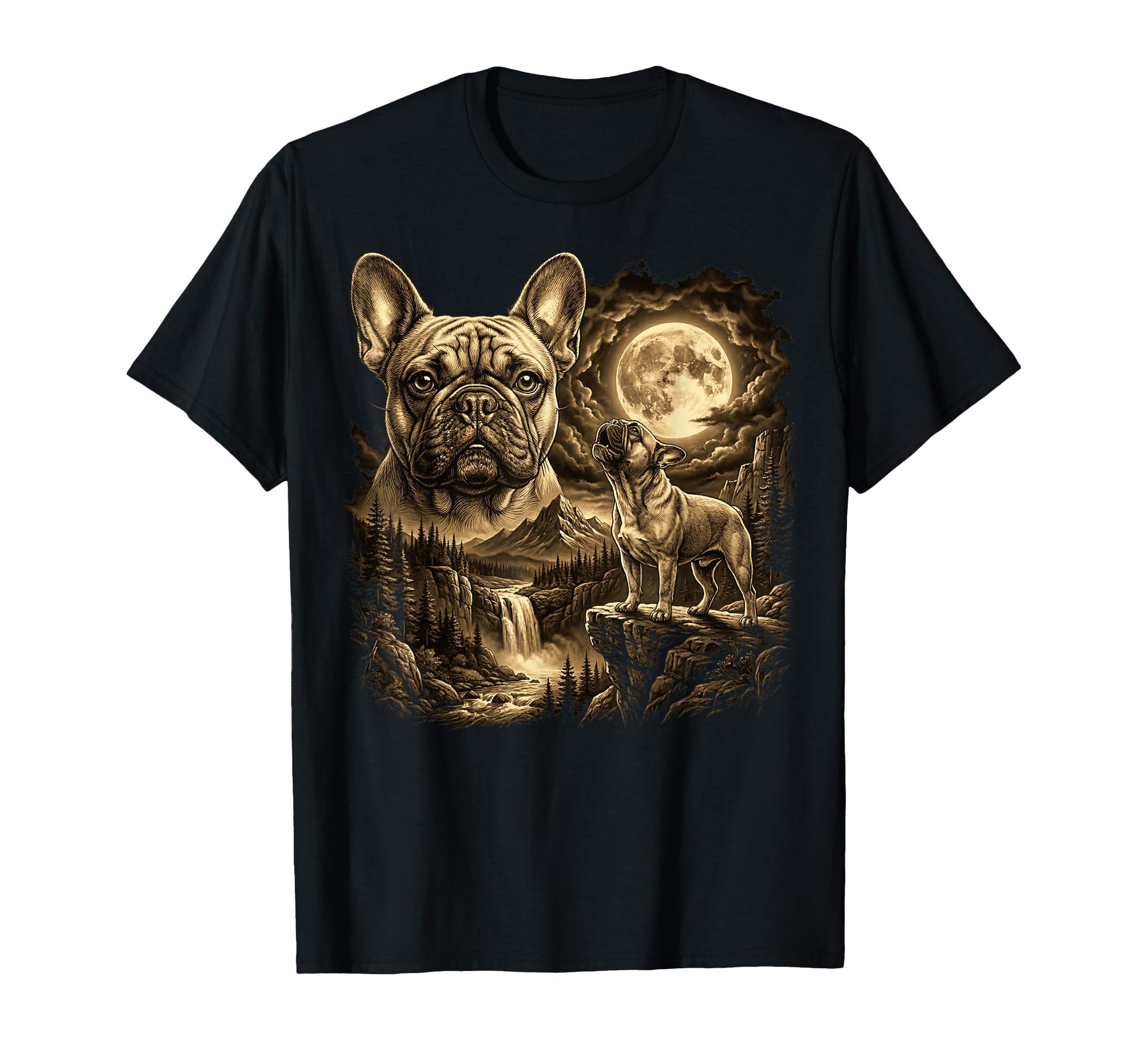 French Bulldog Full Moon French T-Shirt - Custom Art Print Men Women - T-Shirt, Sweatshirt, Hoodie