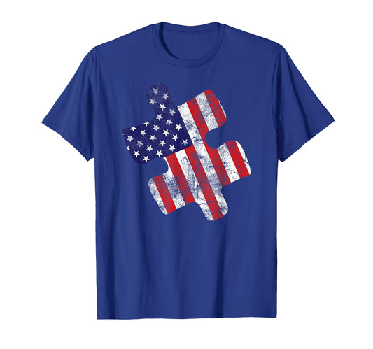 Autism Awareness American Flag Puzzle T-Shirt - Novelty Apparel Unisex - T-Shirt, Sweatshirt, Hoodie
